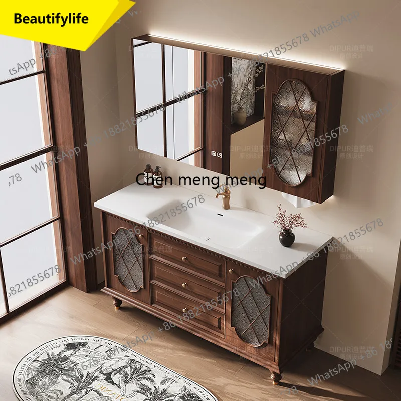 

Напольные тумбы для ванной M07 в средневековом стиле со встроенной раковиной, из французского дуба, мебель для дома (в ассортименте)