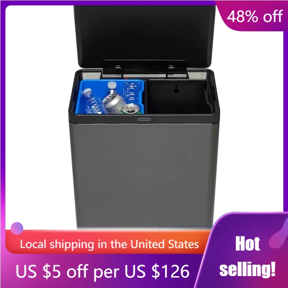 

Charcoal Wastebasket Bin 10.5-Gallon Elite Stainless Steel Metal Dual Stream Step-On Trash and Recycle Bin Combo Freight Free