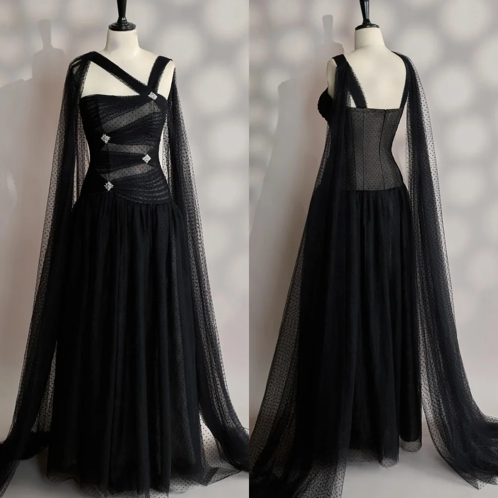 

Customized Sexy Fashion Tulle Pleat Rhinestone A-line Off-the-shoulder Long Dresses Bespoke Occasion Dresses Exquisite Formal