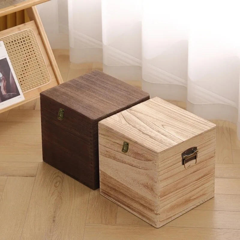 Solid wood stool, household storage stool, shoe change stool at the door, seated small stool with lock, living room, bedroom, be
