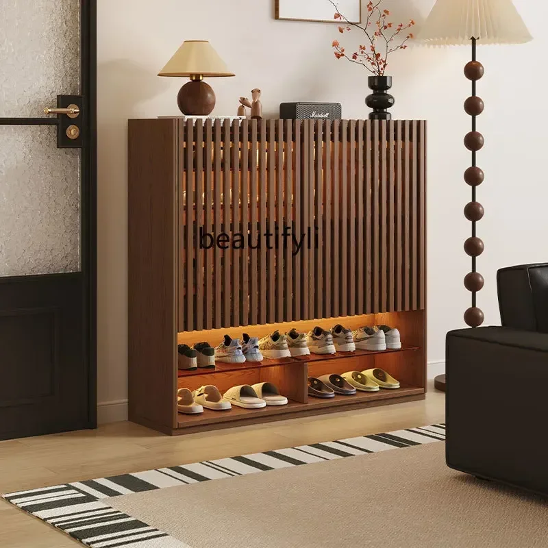 

Solid wood shoe cabinet household door Solid wood large-capacity multi-layer entrance cabinet New Chinese style