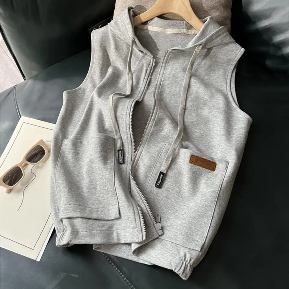 Women Hooded Vest Sleeveless Tank Top Slim Fit Workout Vest Zip-up Hoodie Muscle Shirt Loose Stylish Korean Fashion Waistcoat