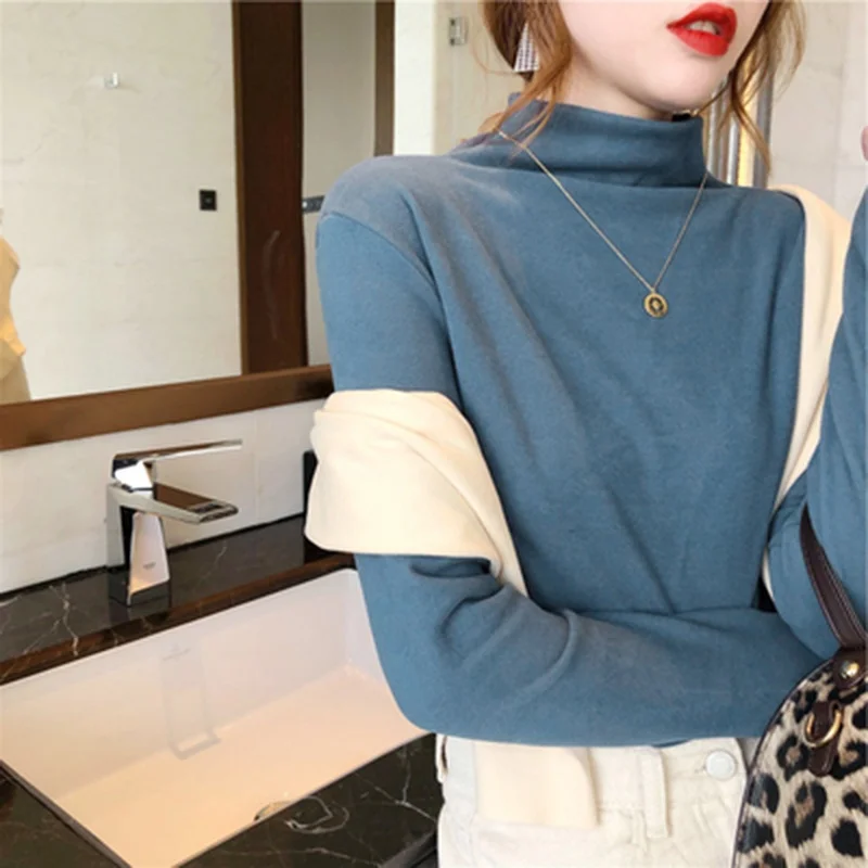 

Sli Long Sve f High Collar Color Base irt Women's Autumn Winter New Sle 2023 Bla Inner Wear Top Spring