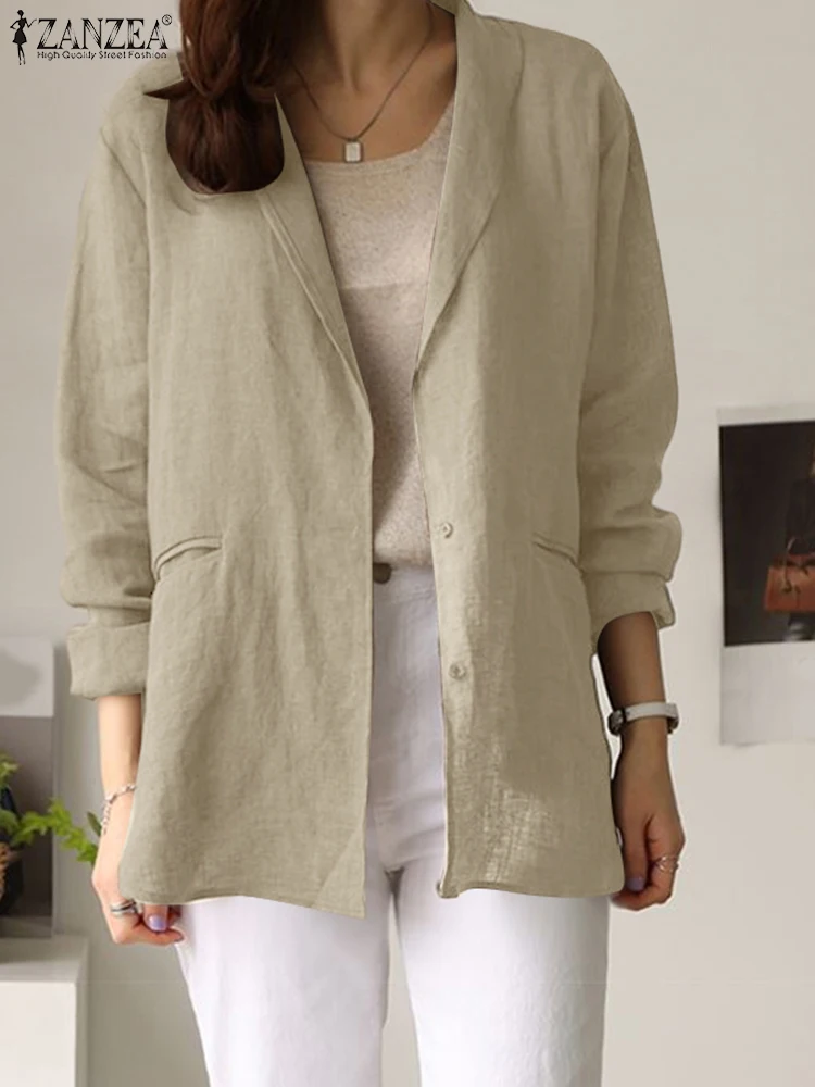 ZANZEA Herbst Blazer Frauen Elegante Revers Neck Outwears Casual Langarm OL Arbeit Anzüge 2025, Einfarbig Mode Strickjacke