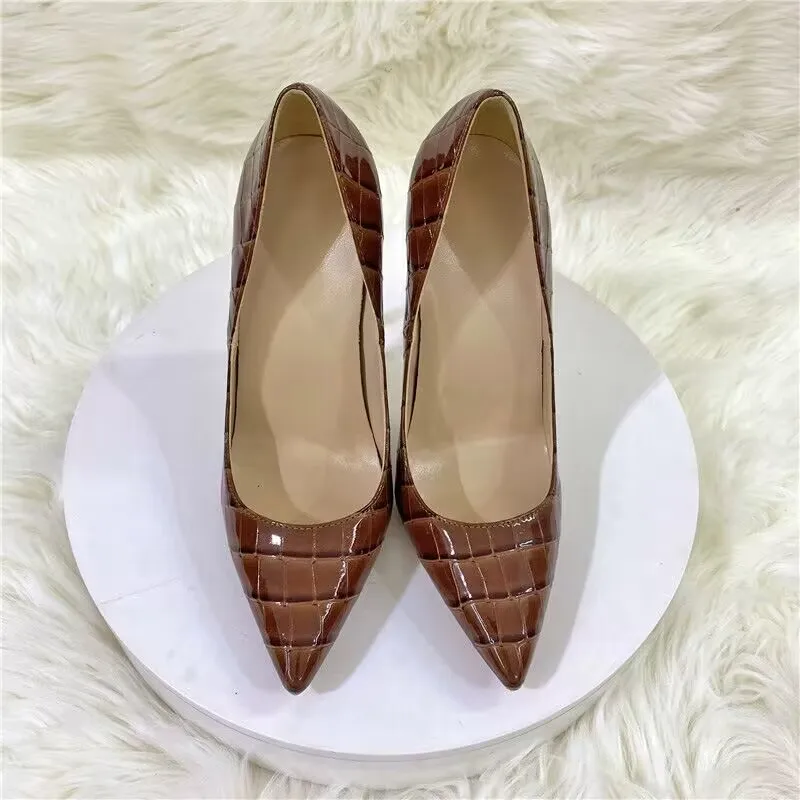 2022 New Orange Snakeskin Pattern Celebrity High-heeled Shoes 12CM Pointed Thin Heel Shallow Mouth Single Shoes Banquet Shoes Wo