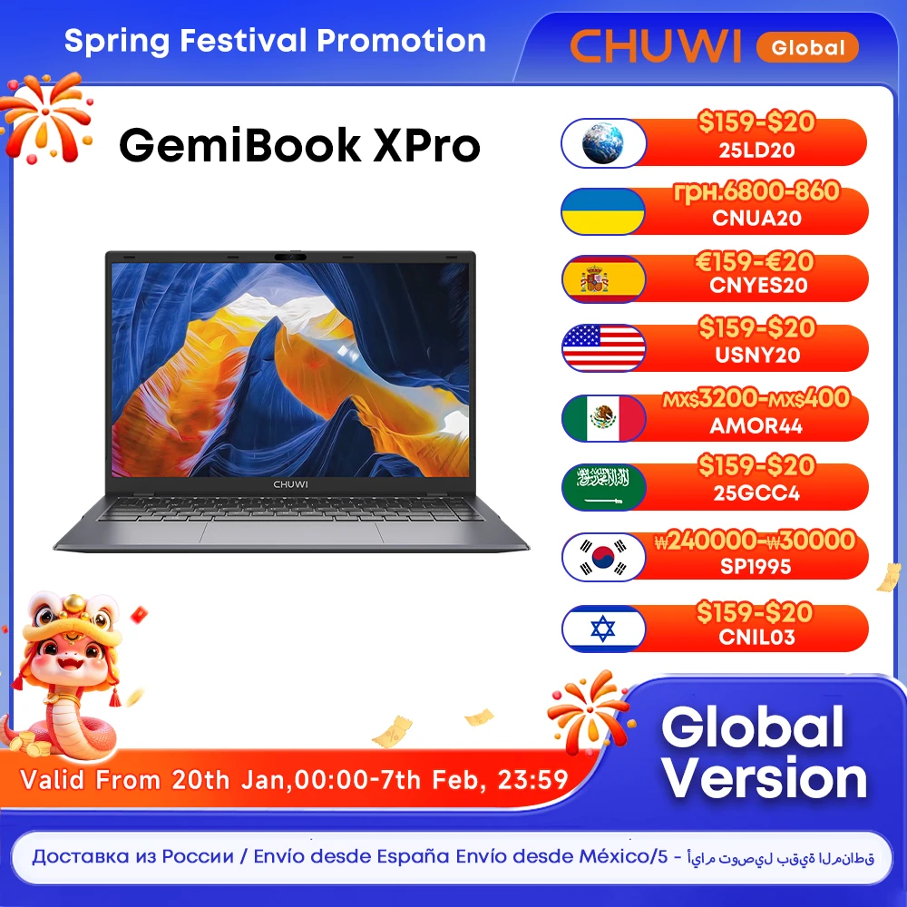 CHUWI GemiBook XPro Laptop 14.1-inch Intel N100 Graphics 600 GPU 8GB RAM 256GB SSD With Cooling Fan Windows 11 Notebook Laptop