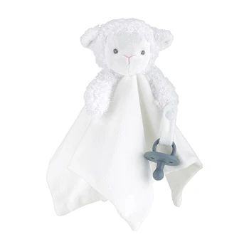 Lamb Plush Security Blanket with Pacifier Clip Baby Dummy Holder Comforter Cute Embroidered Sheep for Newborn Infant Sleeping