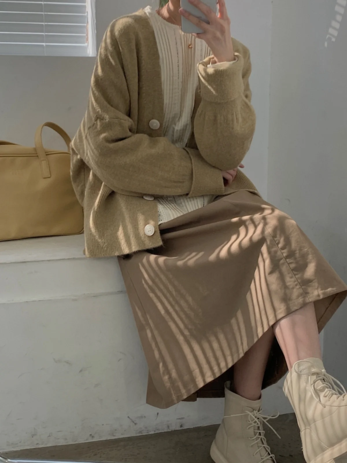 سترة محبوكة من Thiened معطف نسائي كوري Sle لون نقي للتنقل مستدير Ne بطول منتظم معطف سترة مفتوح #3