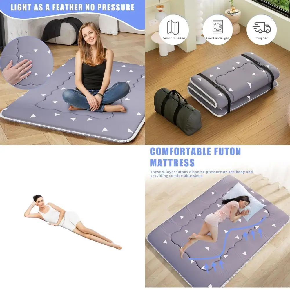 

Portable Foldable Futon Mattress with Tatami, Dormitory & Camping Sleeping Pad, Grey, 60x80 inches