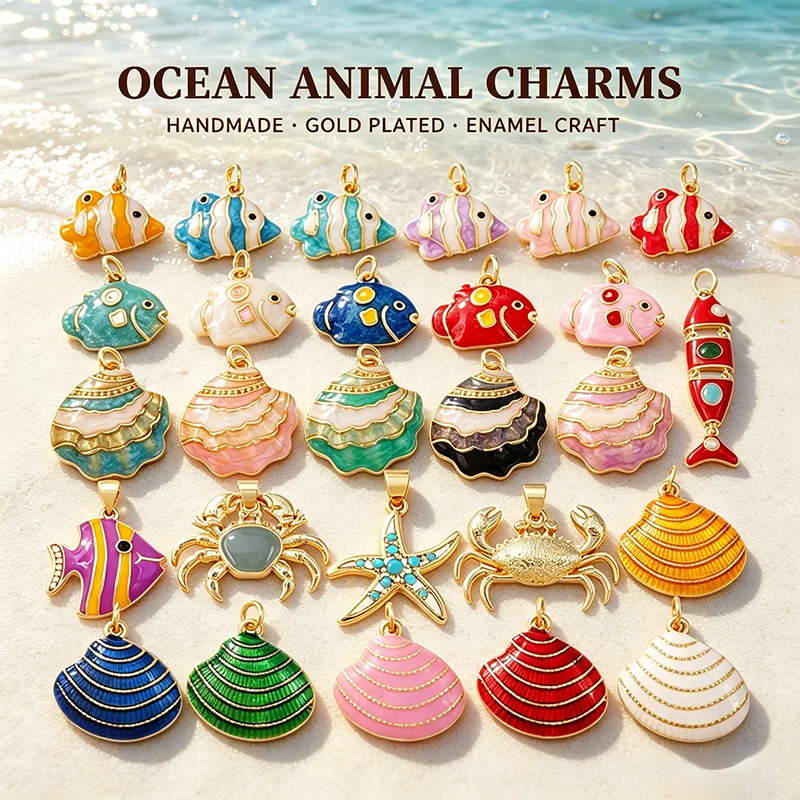 2pcs/Lot Ocean Animal Shell Starfish Crab Enamel Charms Necklace Bracelet Making,Sea Life Pendant Beach Summer Jewelry Craft J19