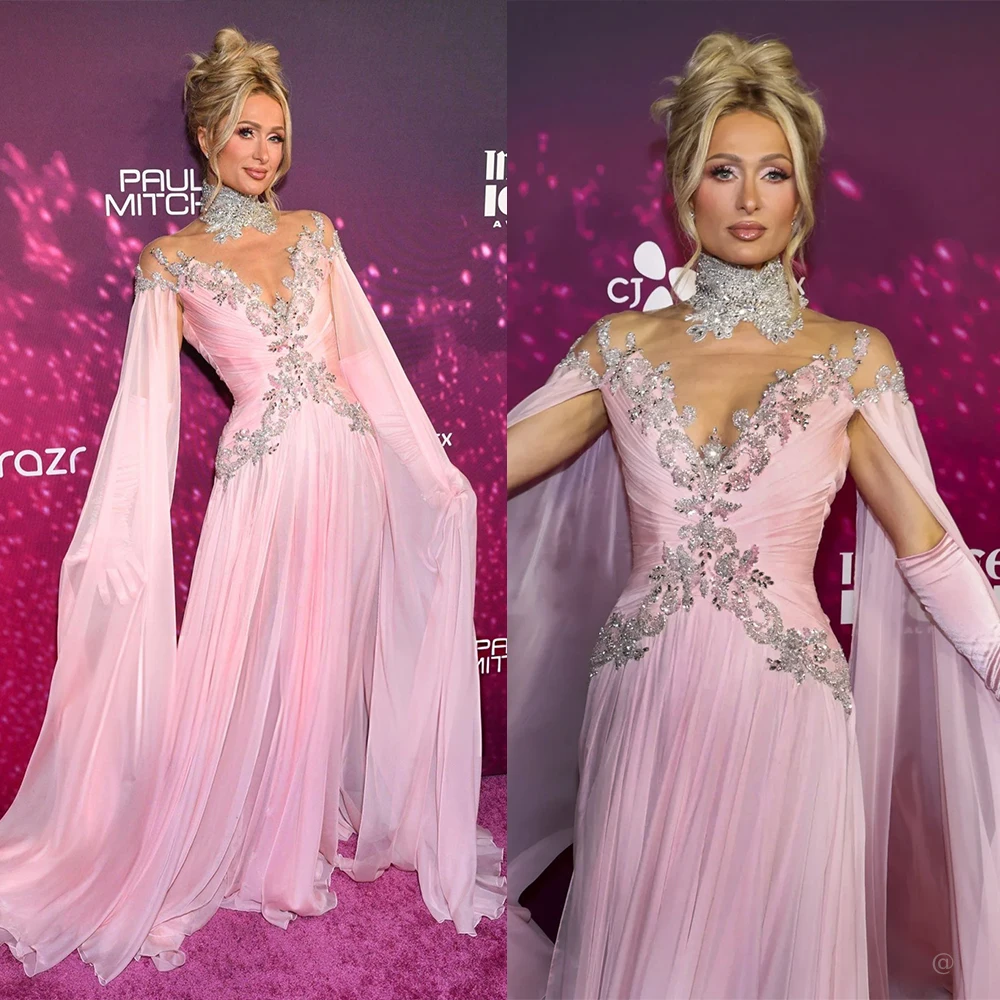 

Exquisite Evening Dresses A-Line Pink Sequins Beaded V-Neck Prom Dress Customized Formal Party Gowns For Special Occasion