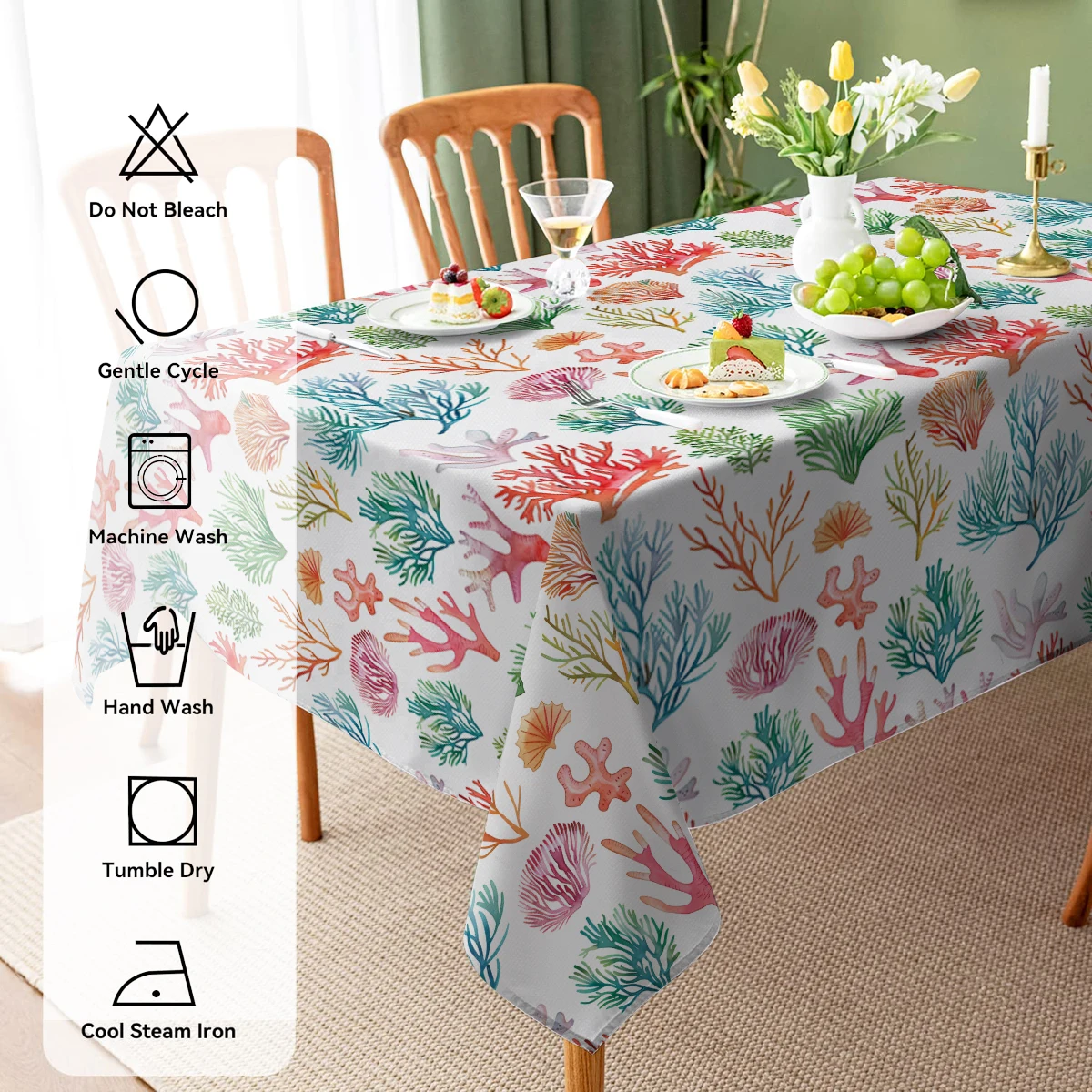 Marine Coral Watercolor Fish Rectangle Decoration Tablecloth Waterproof Durable Table Cloth Kitchen Dining Room Home Decor