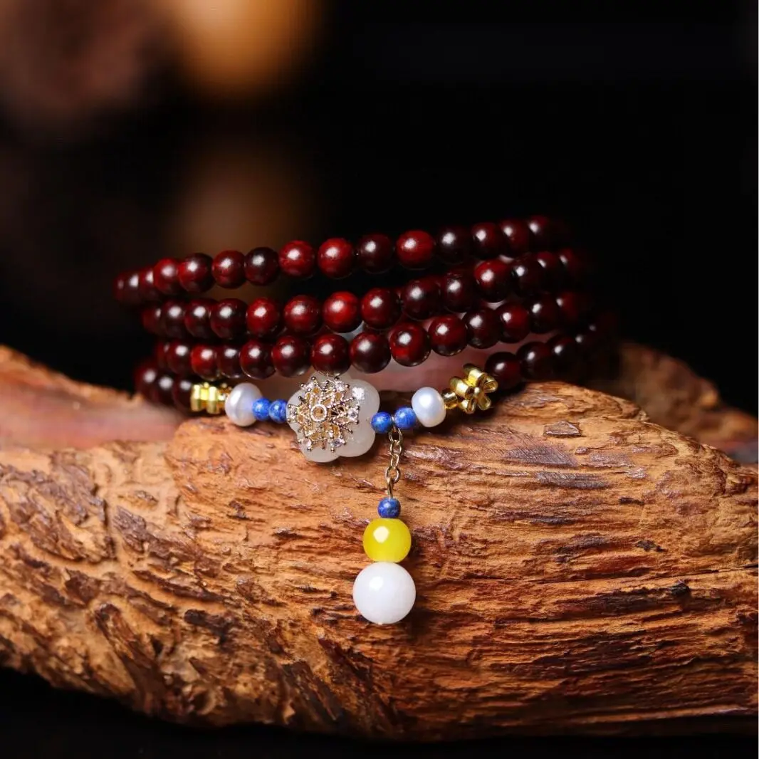 

Full Gold Vein Indian Red Sandalwood DIY Sweater Bracelet Prayer Beads Jewelry Pendant for Men and Women Gifts