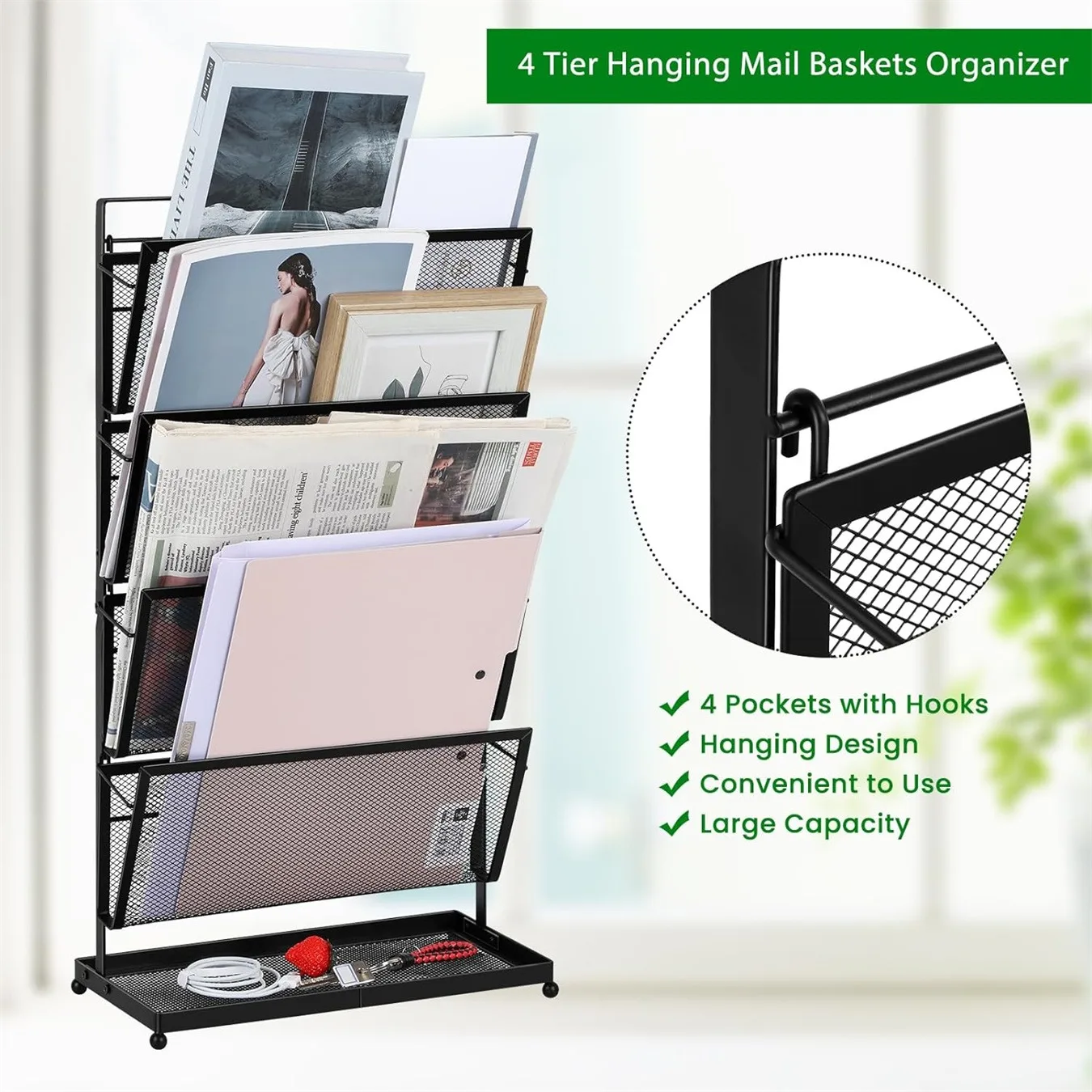 Vertical File Folder Holder, Mail Organizer, papel de bancada, Office Desk Organizer e Acessório