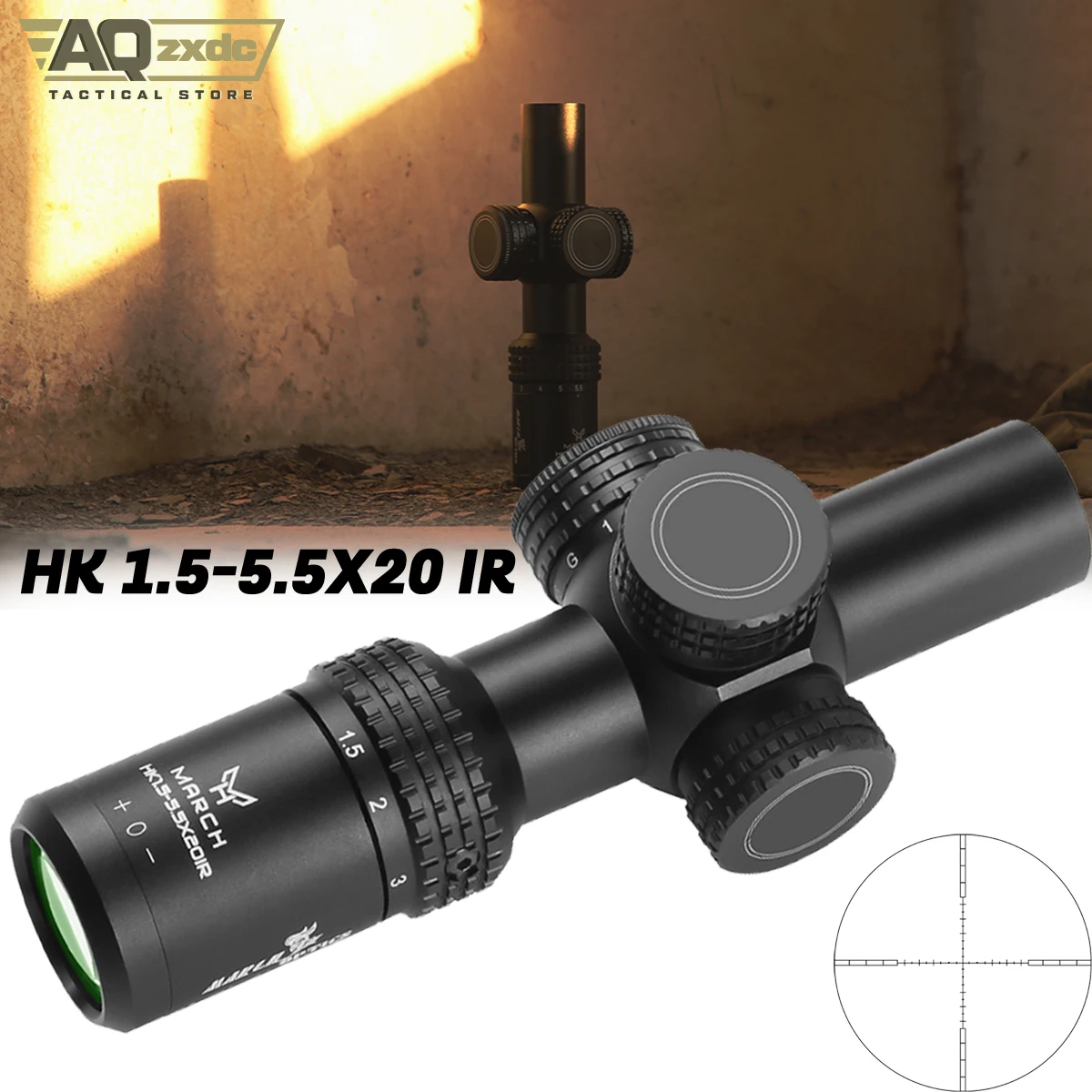 

AQzxdc HK 1.5-5.5x20IR Airsoft Gun Scope Air Rifle Optical Sight Tactical Softair Pcp Ar 15 Collimator for Hunting Crossbow