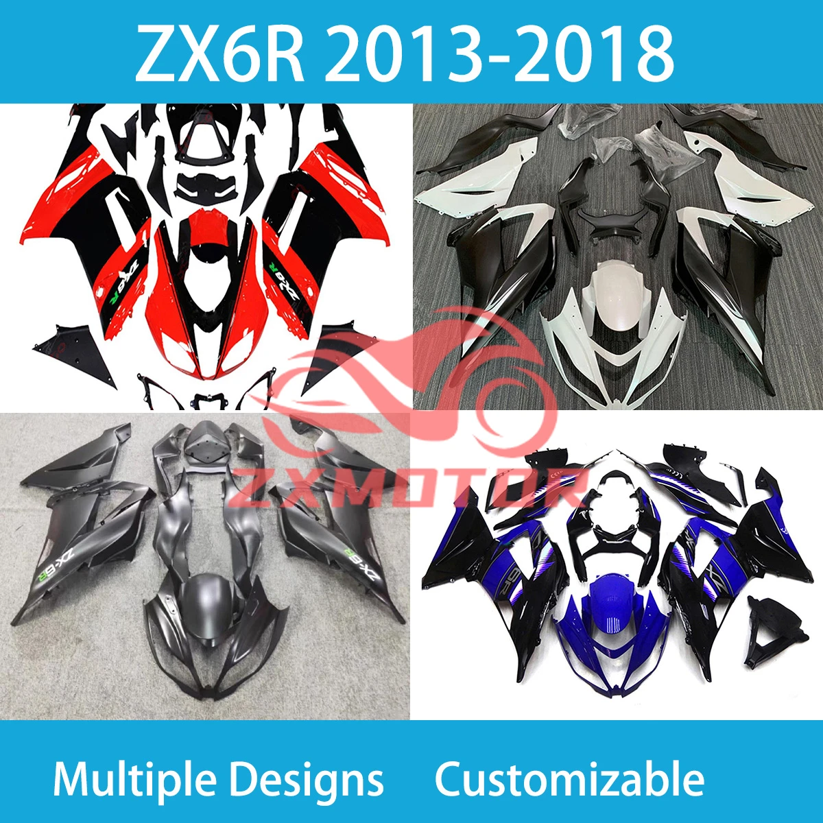 

Moto Cross Fairing Kit ZX-6R 2013 2014 2015 2016 2017 2018 ABS Painted Fairings Injection Molding Fit for Kawasaki 636 ZX6R New