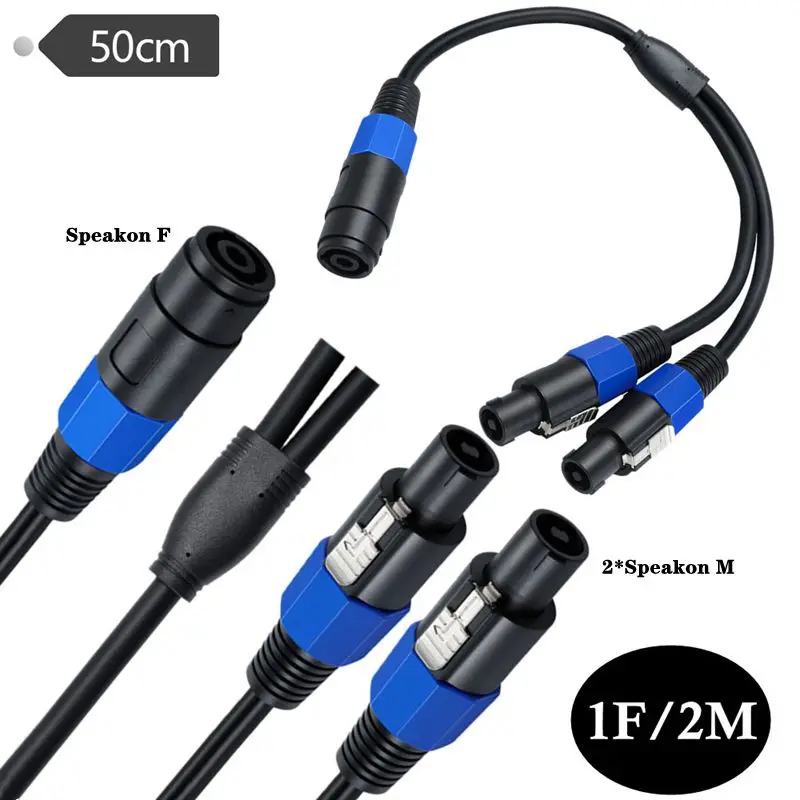 Speakon 1-męski do 2-żeński 1F/2M 8mm kabel głośnikowy, kabel Audio, kabel z głowicą omową, miedziany przewód połączeniowy głośnikowy 0.6 ²