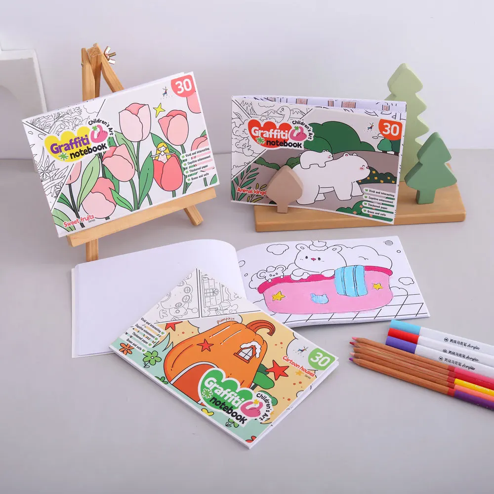 Libro para colorear de 30 hojas, dibujos animados, práctico libro de graffiti, libro de dibujo de acuarela