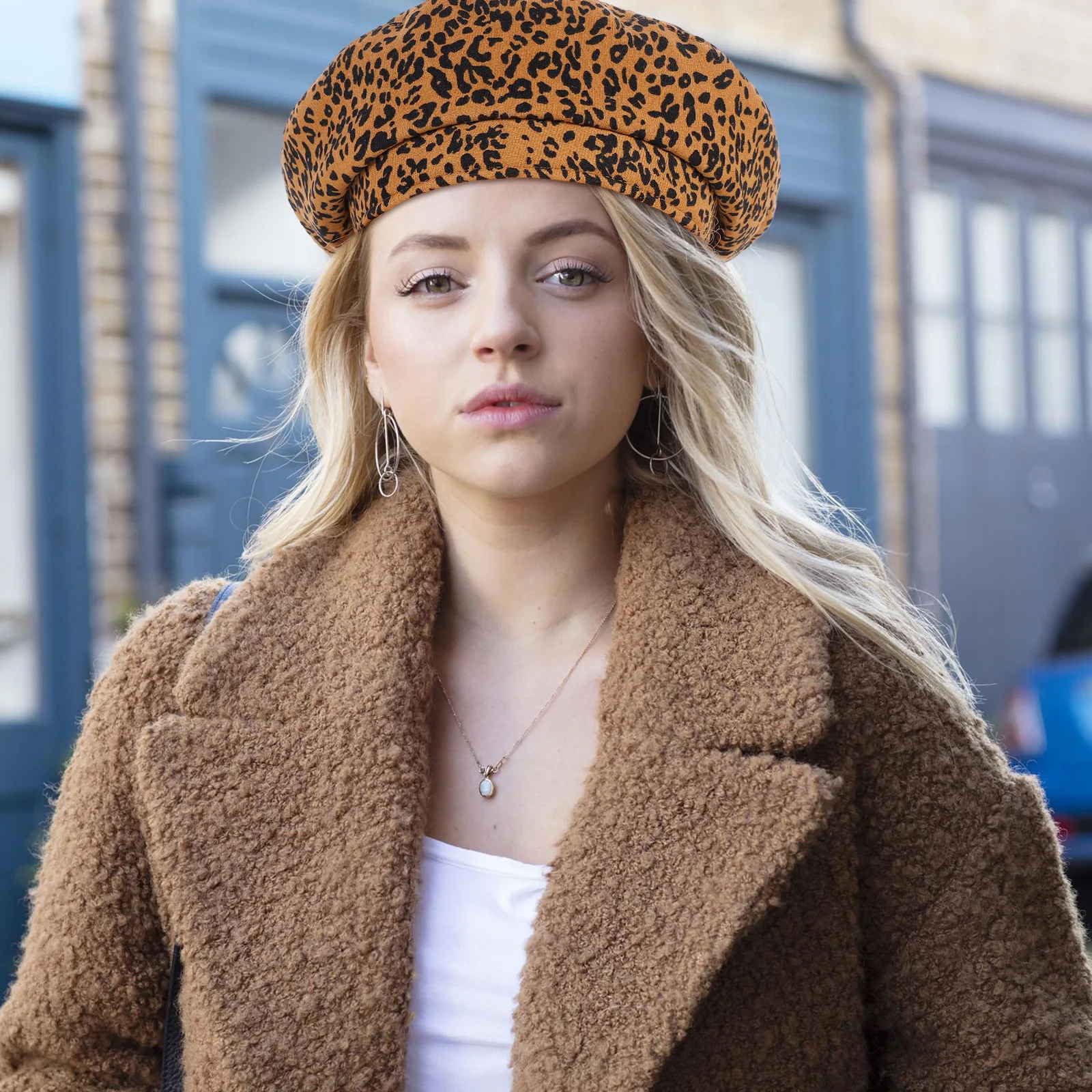 

Leopard Warm Winter Beret Camel Color French Style Beanie Caps Women Artist Hat Spring Beret French Style Beanie Hat