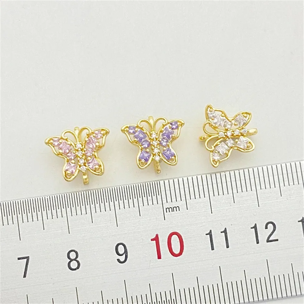 

14K Bag Gold Color Zirconium Butterfly Three-hole Bead Spacer Handmade DIY String Bracelet Necklace Jewelry Material Accessories