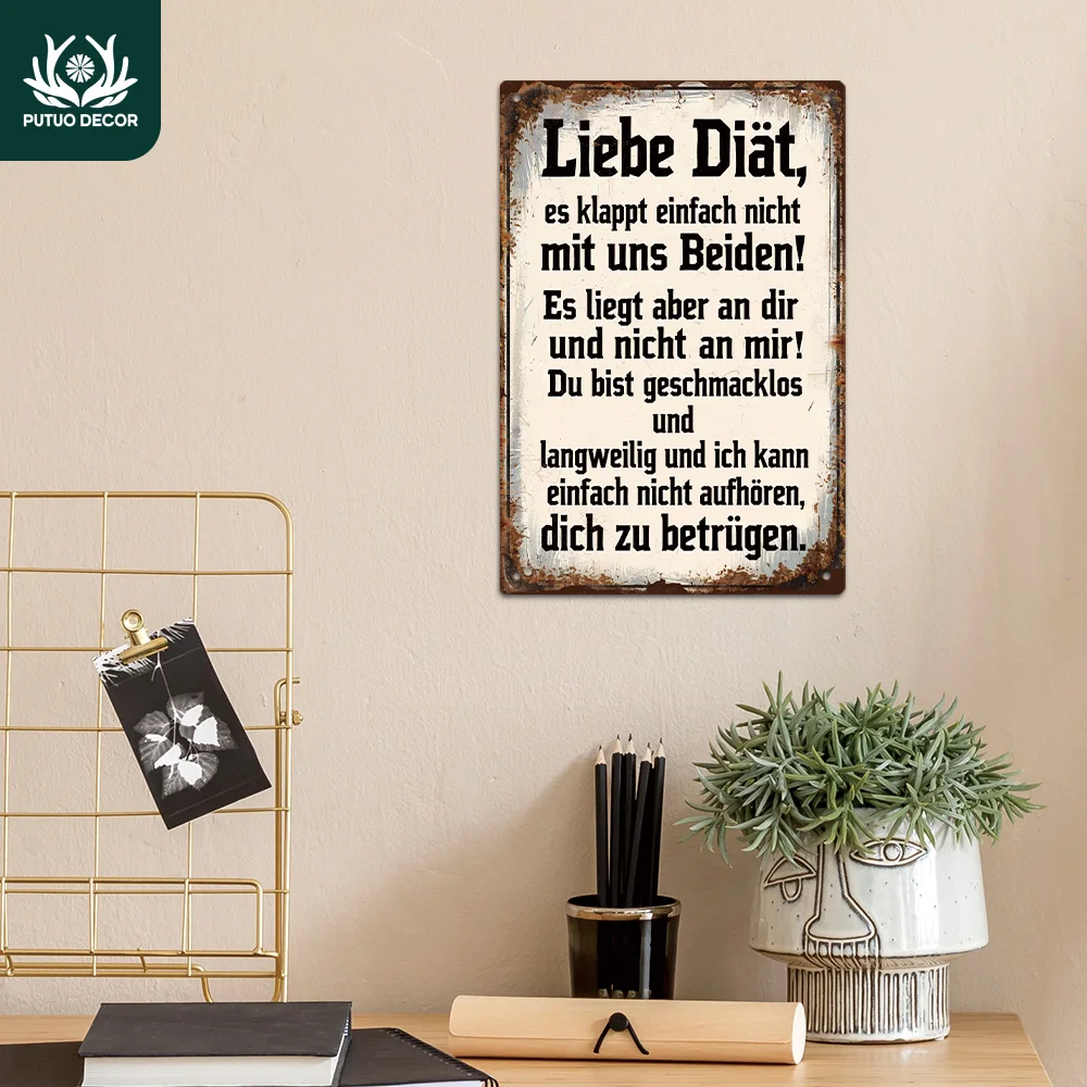Putuo Decor 1 Stück deutsche lustige sarkastische Zitate Vintage Metallblechschild, Wandkunst Dekor für Zuhause Bauernhaus Bar Pub Männerhöhle, Geschenk