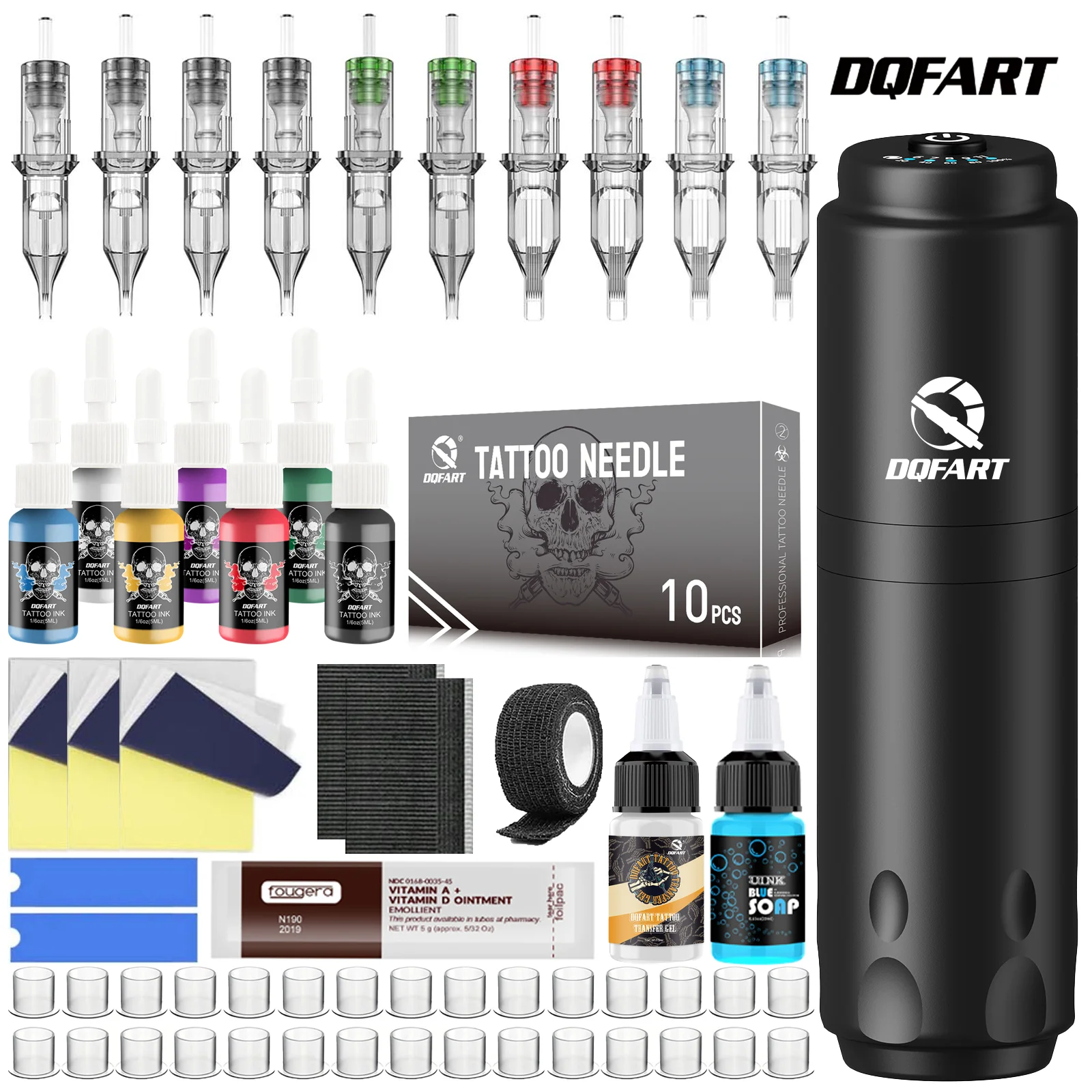

DQFART Professional Tattoo Machine Set Pen Kit Rotary Machine Makeup Tools Ink Cup Ink Cartridge Needle Tattoo Supplies