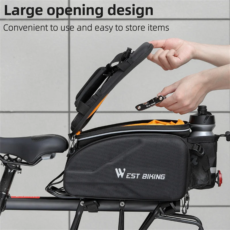 WEST BIKING 25-45L Bicycle Trunk Bag Large Capacity Reflective Bike Pannier Bag Rear Seat Hardshell Bag With Rain Cover Tail Bag