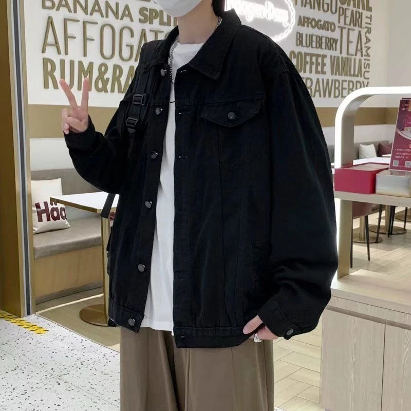 Immagine 6: Giacca di jeans con cappuccio da uomo, primavera autunno 2026, cappotto casual ampio effetto due pezzi, versatile streetwear, giacca trucker da uomo