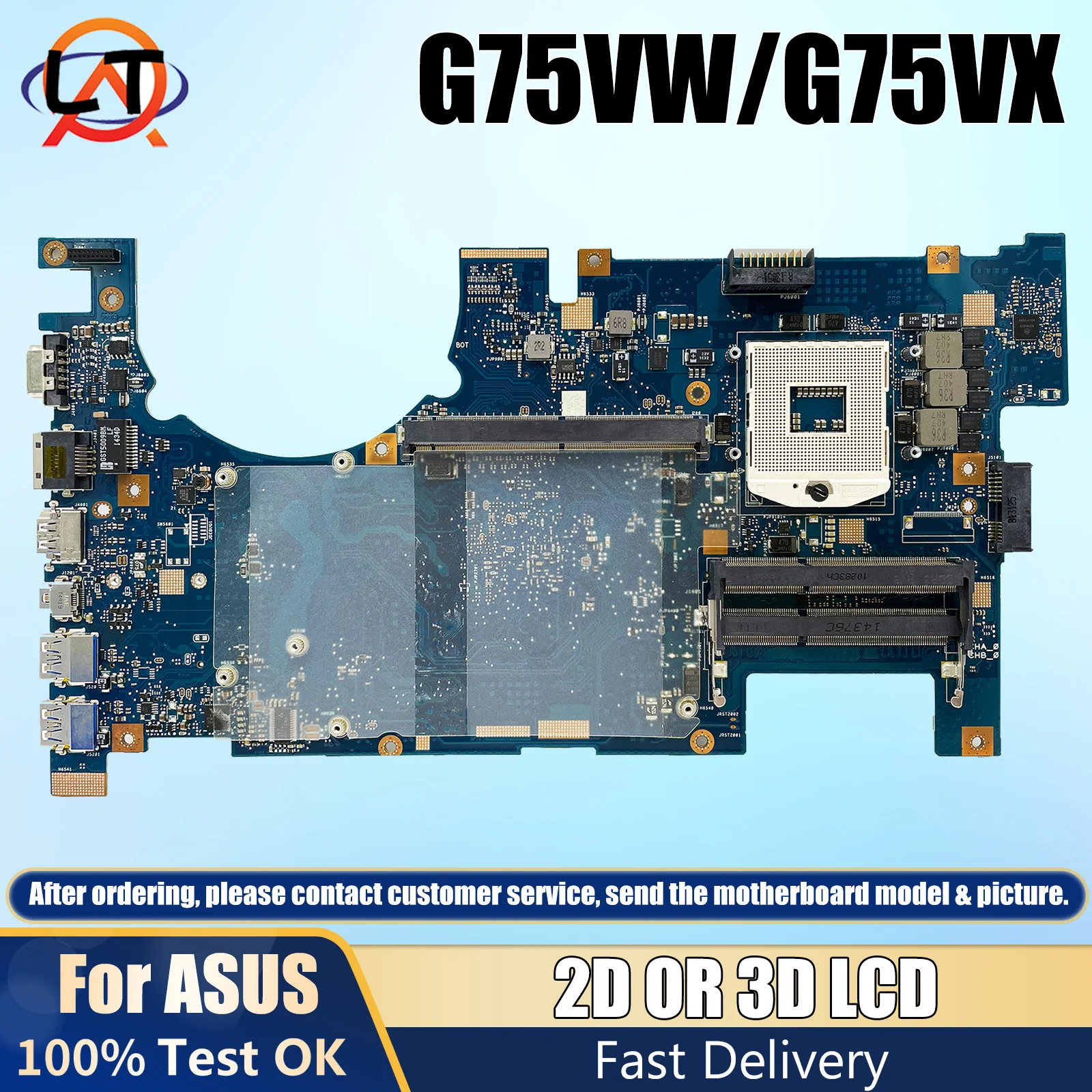 

G75VX/G75VW For ASUS G75V Laptop Motherboard support 2D or 3D LCD 4 Memory slot ddr3 Fully Tested