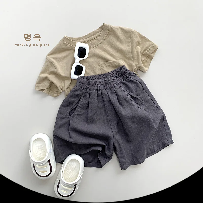 2024 Summer New Children Short Sleeve T Shirts Cotton Baby Solid Simple Tees Kids Boy Girl Casual Versatile Tops Toddler Clothes