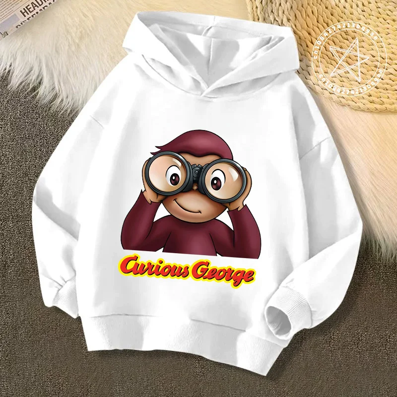 Autumn cartoon Curious George Cute Monkey Print Funny Kids Hooded Hoodies Girls Clothes Children Sweatshirts Baby Pullover Tops