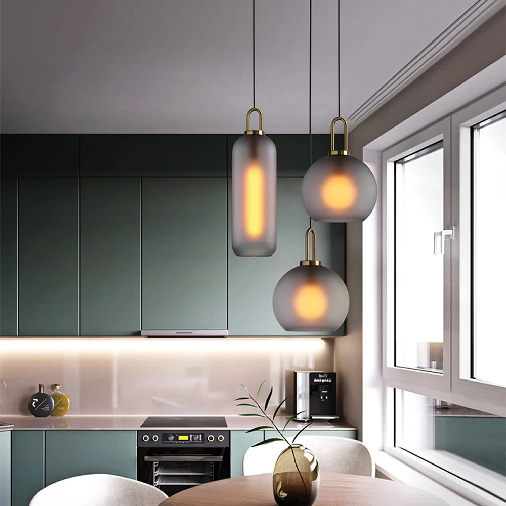 Vintage Postmodern nordic glass pendant light Creative suspension light Dining room Restaurant Bar kitchen Frosted Pendant Light