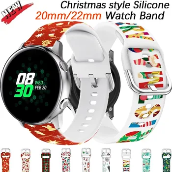 22/20 มม.สไตล์คริสต์มาสซิลิโคนสําหรับ Samsung Watch 7/6/5/4/3 Huawei Watch 5-4-3/GT4-5 สร้อยข้อมือสําหรับ Amazfit GTR4/GTS 4