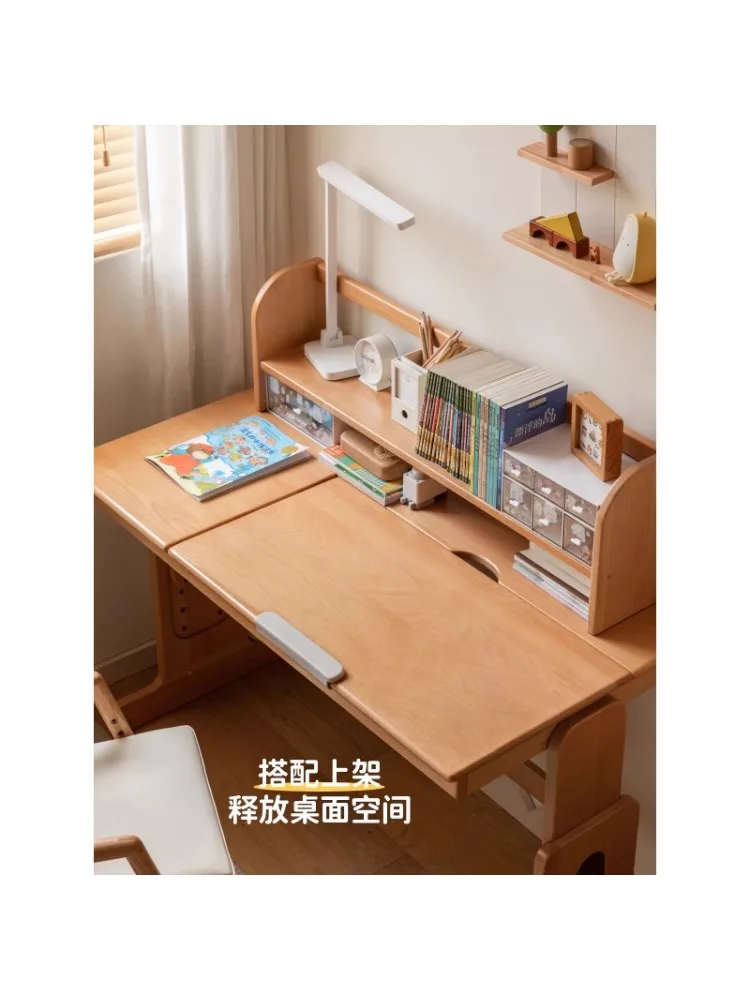 Solid Wood Student Desk Home Adjustable Writing Desk Simple European Beech Children's Study Desk