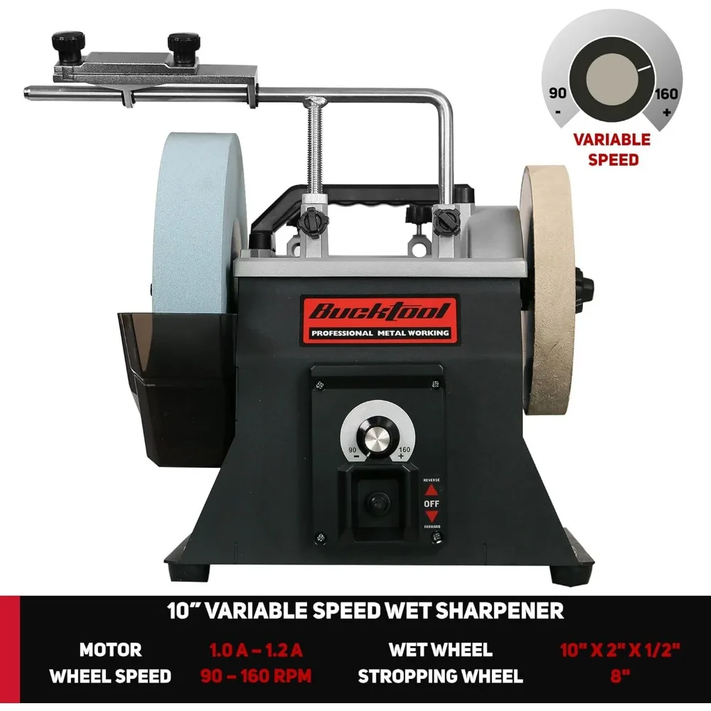 10-Inch Variable Speed Wet Sharpening System, 1.2-Amp Two-Direction Water Cooled Wet Stone Grinder 90-160RPM, Wet Bench Grinder