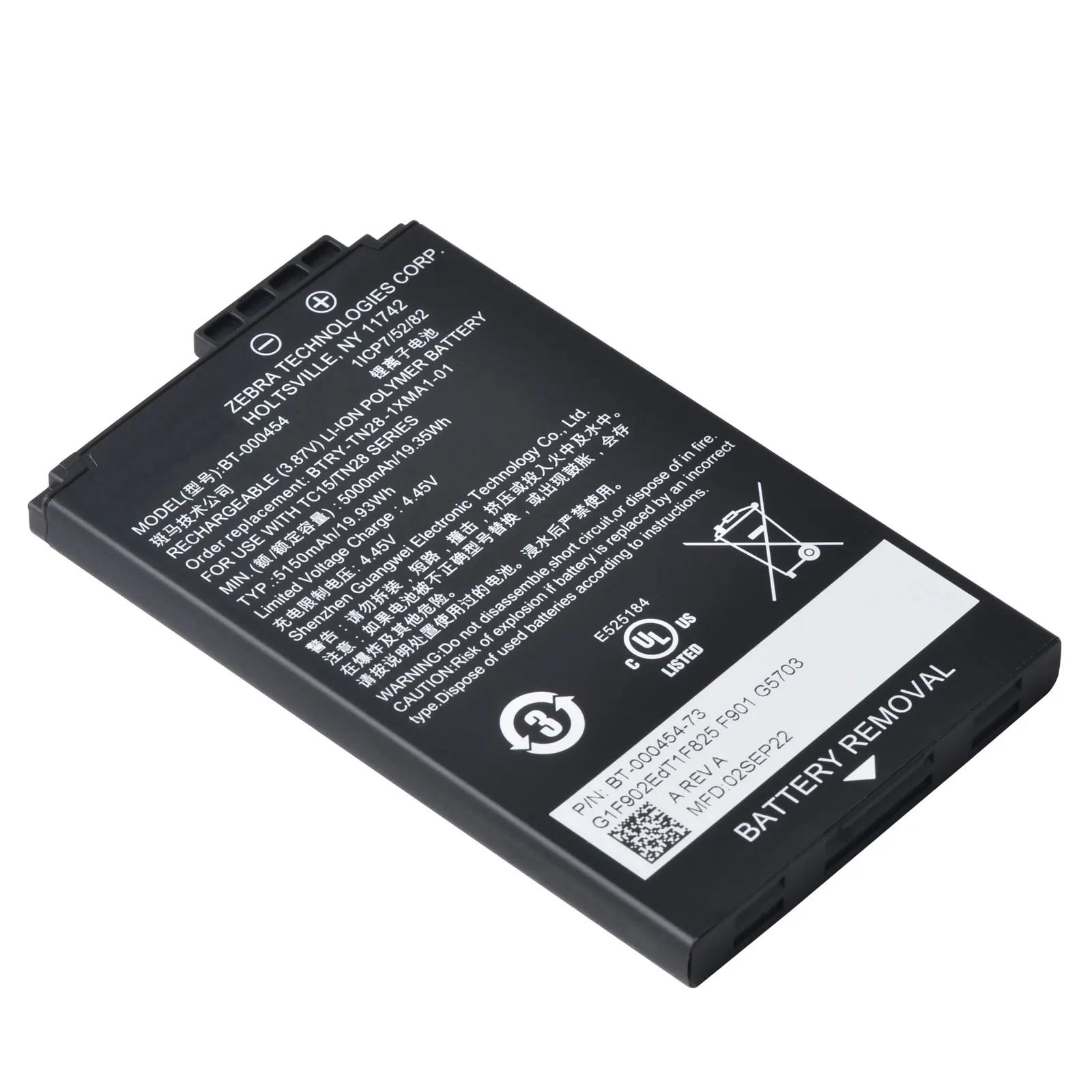 

BT-000454 Battery 5000mAh 4.45V Original BTRY-TN2X-1XMA1-01 Rechargeable Li-ion Battery For Zebra TC15 Zebra TN28