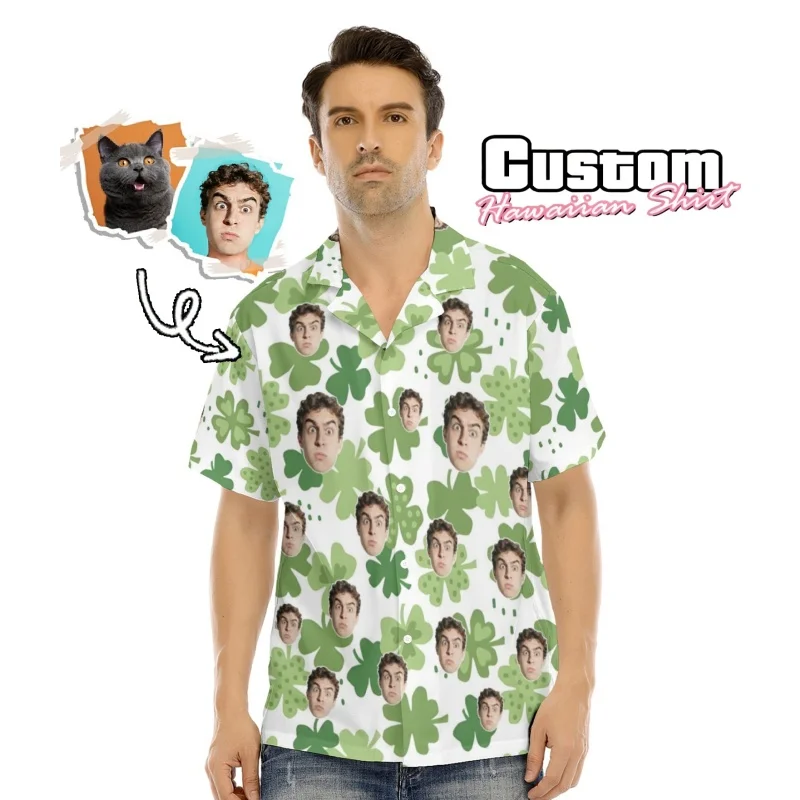 

Мужская гавайская рубашка с узором ко Дню Святого Патрика, с 3D-печатью, короткими рукавами, летняя уличная блузка, пляжная одежда, рубашка в стиле алоха.
