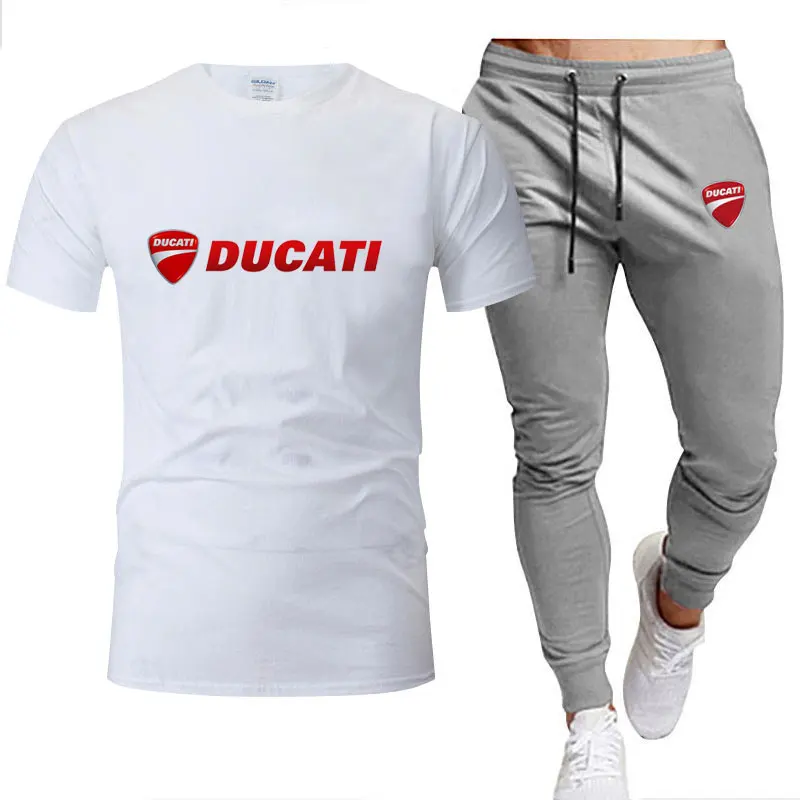 Ducati motorcycle print summer men's short-sleeved T-shirt + casual sport pants motorcycle enthusiast set view 6