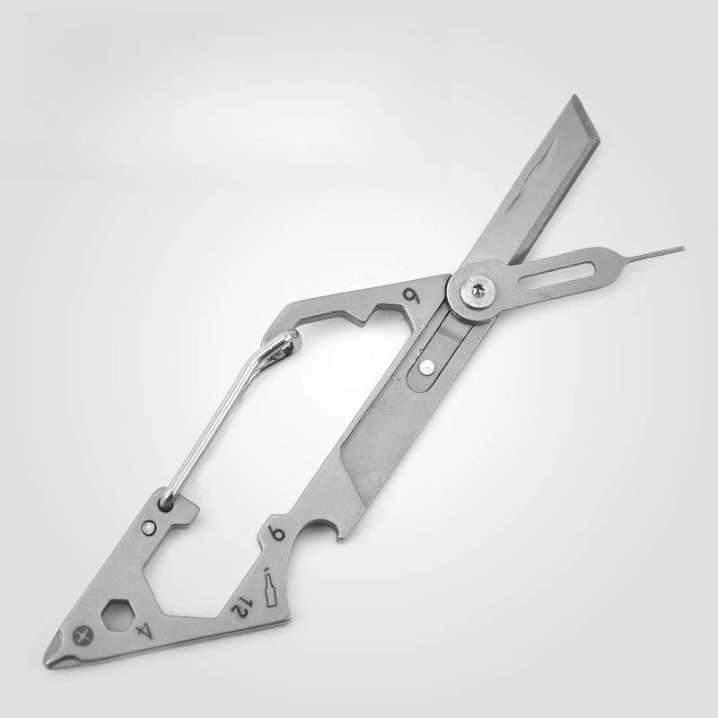 6-in-1 Multifunctional Carabiner Clip with Foldable Knife - EDC Outdoor Keychain Accessories, Stainless Steel Survival Gear - Image 3