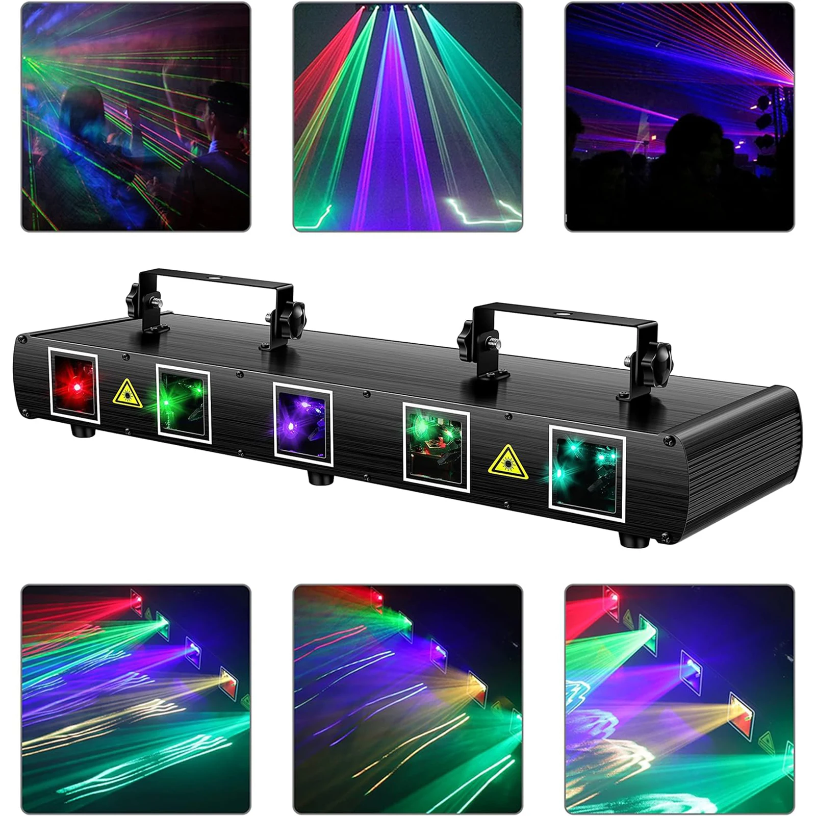 Five-hole Laser Lights RGBYC Stage Effect Lighting Projector DMX Voice Activated Patterns Light for Disco Party Wedding Birthday