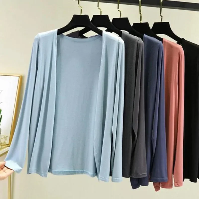 

Autumn Summer Sun Protection Clothing Women Modal Cardigan Ladies Shawl Outerwear Female Long Sleeve Cardigans Women Thin Coat