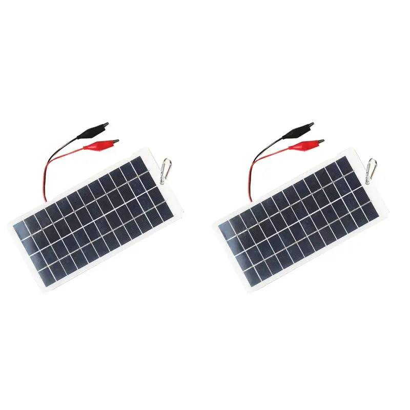 2X 5W 12V Polysilicon Solar Panel Outdoor Portable Waterproof Charging Panel With Clips Can Charge 9-12V Battery
