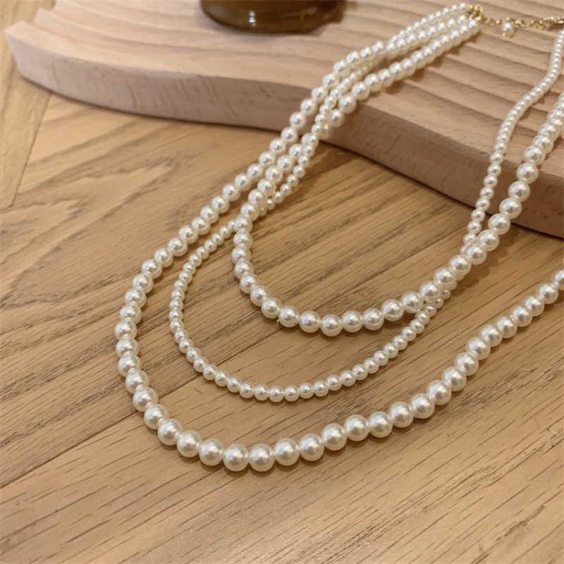 INS Vintage Fashion Multilayer Pearl Necklace Chokers Korean Style Simple Pearl Collarbone Chain Luxury Jewelry For Women New