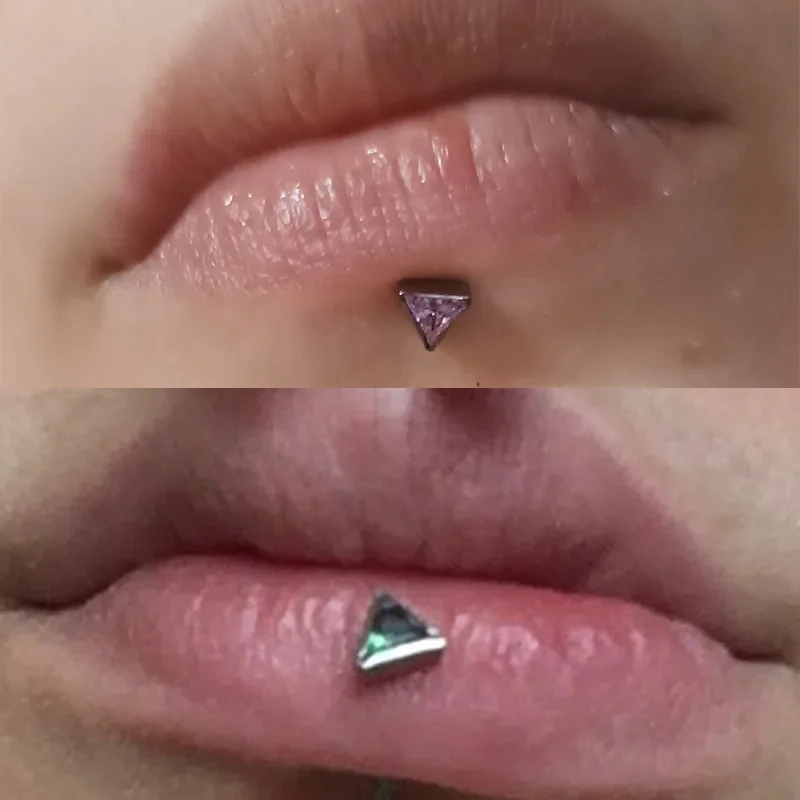 ASTM F136 Titanium EAR PIERC Triangle zirconia  Paved Top Threaded Labret Studs Tragus Earrings Lip Tongue Stud Piercing Jewelry