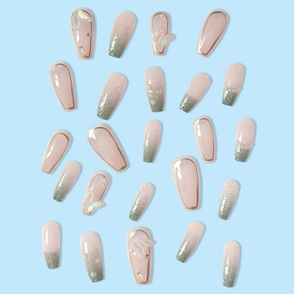 24 Stück Press-on-Nägel, künstliche Nägel, Schmetterlings-Resin-Ballerina-Nägel, künstliche Nagelspitzen, Maniküre-Werkzeug, tragbare künstliche Nägel – Detail 5