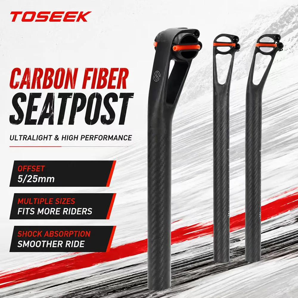TOSEEK Ultralight Carbon Fiber Bike Seatpost 5/25mm Setback Hollow Design for Road MTB Bicycle
