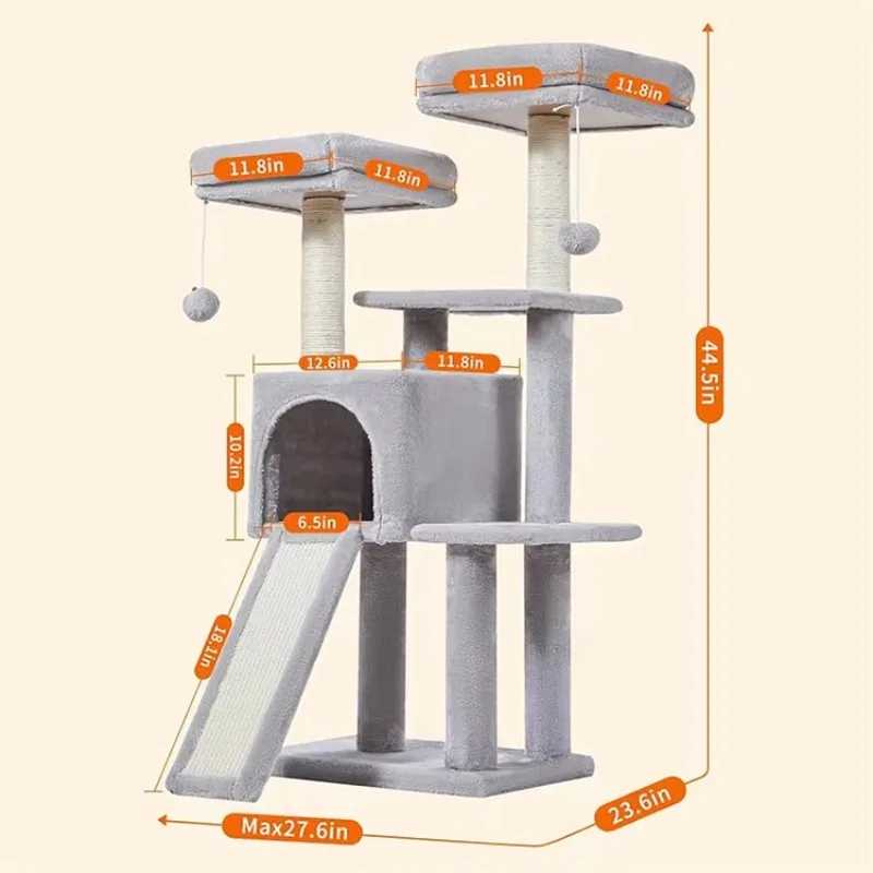 Wholesale Customized Light Grey Plush Tall   Tower Natural Sisal Rope Wrapped   Scratching Climbing Frame Tree Toys