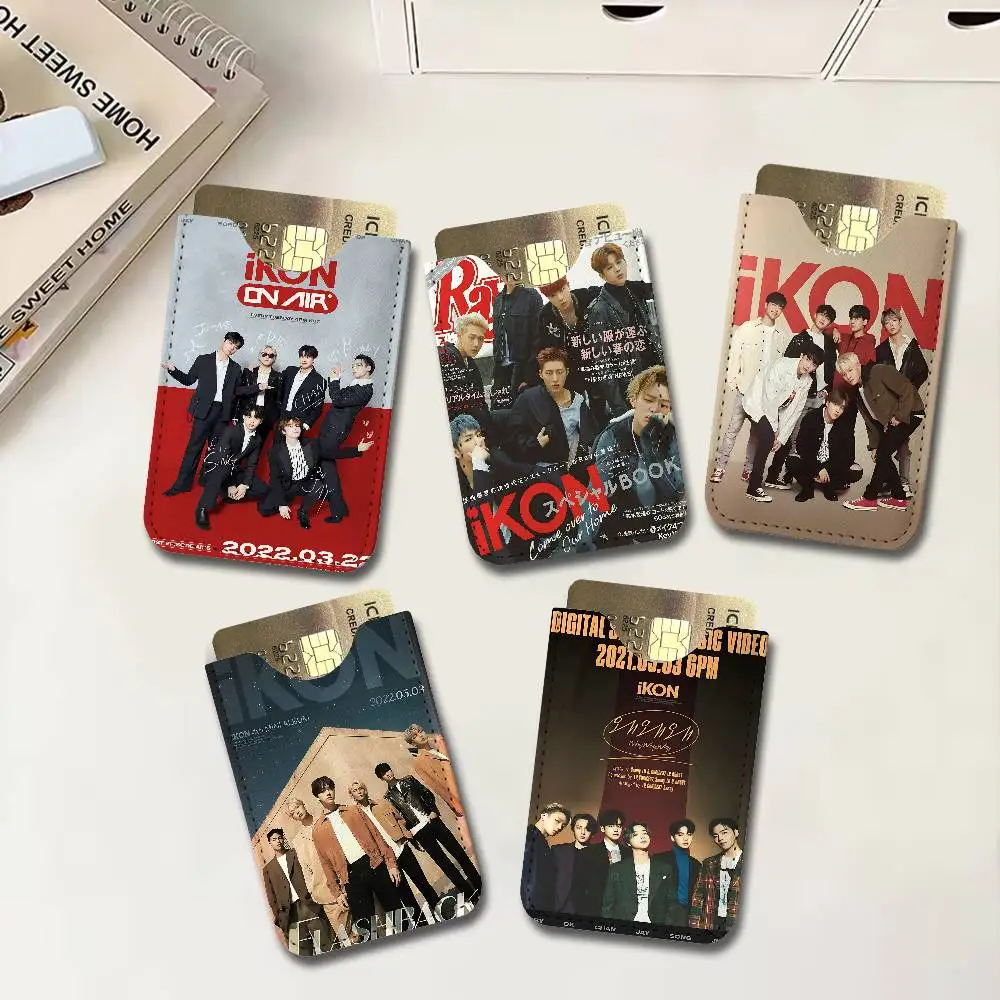 Popular I-Ikon Kpop Band Leather Mini Wallet for Men, Thin Pocket Credit Card Separate ID & Bus Card