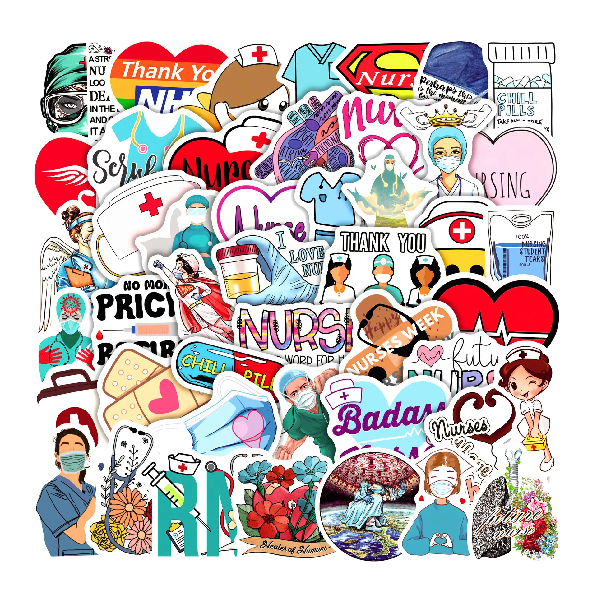 50Pcs Cartoon Battlefield Nurse White Angel Various Forms Stickers Notebook Phone Case Computer Waterproof Stickers Gift
