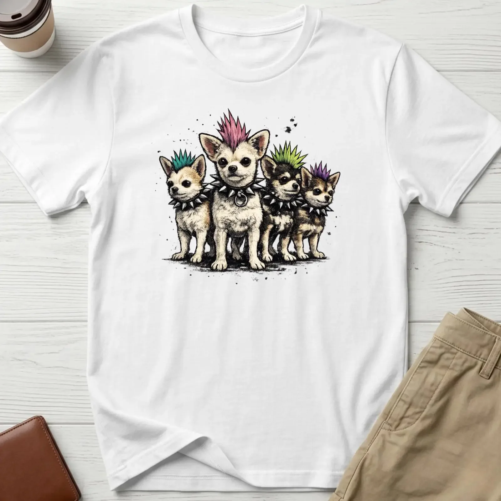 Punk Chihuahua T Shirt Funny Mohawk Puppy Rebellious Dog Lover Small Big Attitude Alternative Music Apparel vintage Washed